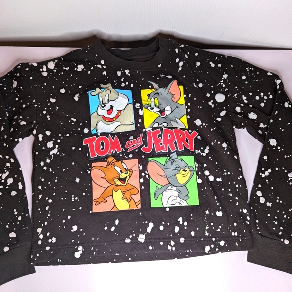Tom & Jerry Characters Sweatshirt Pullover Black Splatter Unisex Size M 7-9 kids - Picture 1 of 9